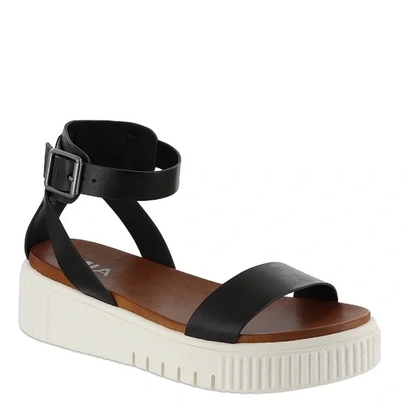 MIA Lunna Wedge Faux Leather Ankle Strap Flatform Comfort Sandal - Picture 1 of 7